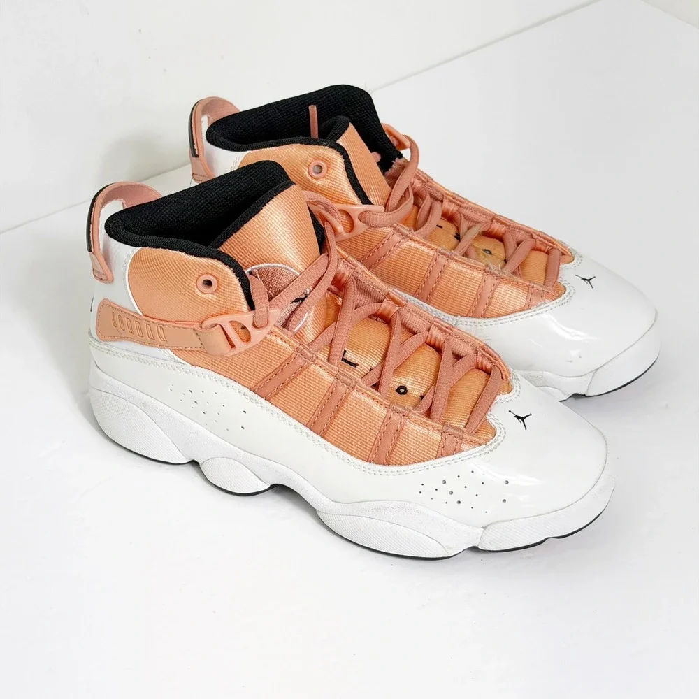 Jordan 6 Rings Sneakers Kids Size 2Y White Coral DM8964-801 High Top Shoes
